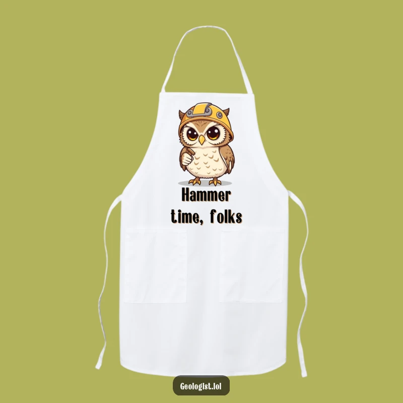 Funny Owl Miner Apron: Determined Hoot Wears Helmet, Holds Hammer & Pick, Great Funny Kitchen Gift