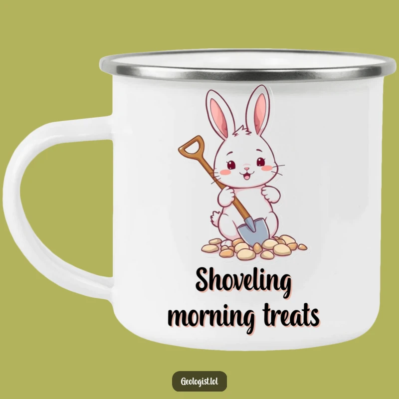 Funny Rabbit Gardener Camping Mug: Enamel & Cheerful Critter with Shovel, Rustically Funny Gift