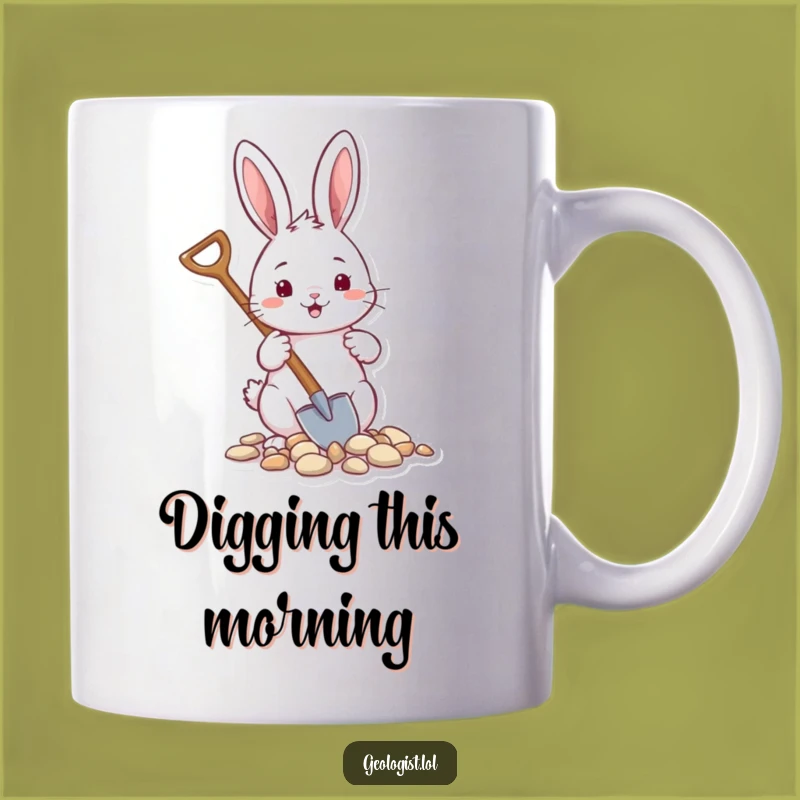 Funny Rabbit Gardener Mug: Cheerful Critter with Shovel, Perfect Funny Gift Idea