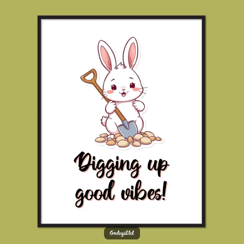 Funny Free Printable Wall Art: Cheerful Rabbit Scooping Pebbles, Downloadable Decor